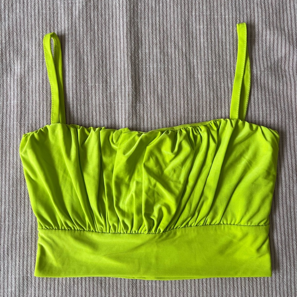 PrettyLittleThing Yellow Ruched Crop Top